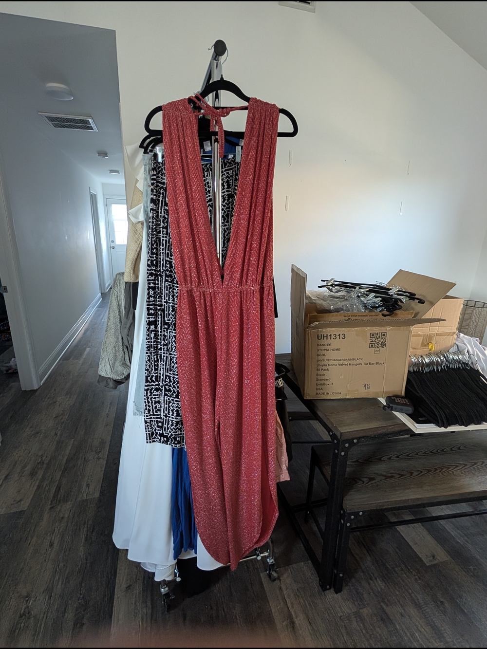 Red Sparkle Deep V Maxi Dress - Women's